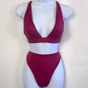 New Wine Colored Sexy Thong Style Womens Bikini Swimsuit / Small